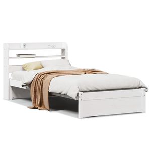 vidaXL Cadru de pat cu tăblie, alb, 75x190 cm, lemn masiv de pin