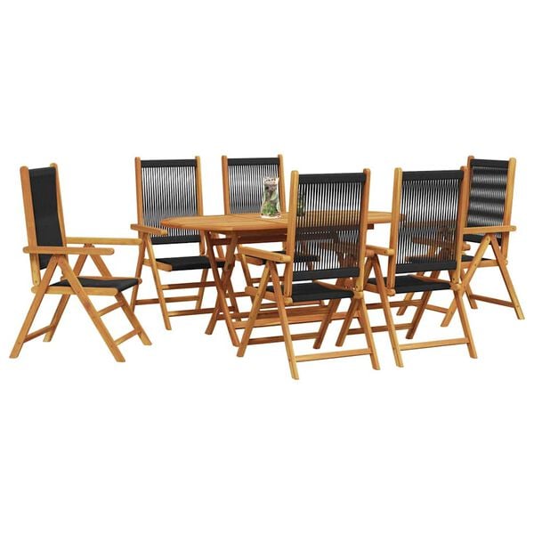 vidaXL Set de masă pentru grădină 7 pcs Negru Lemn Solid de Acacia