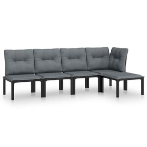 vidaXL Set mobilier de grădină, 5 piese, negru/gri, poliratan