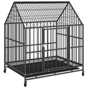vidaXL Cușcă pentru c&acirc;ini cu roți, negru, oțel galvanizat