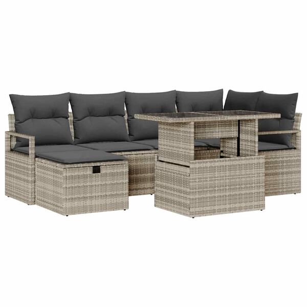 vidaXL Set de canapele pentru grădină 7 pcs Gri deschis Rattan poli