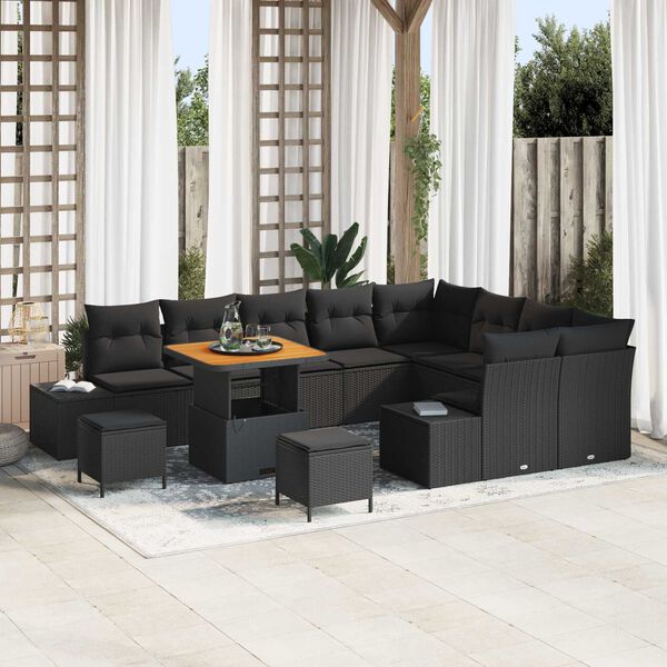 vidaXL Set de canapele pentru grădină 12 pcs Negru Rattan poli
