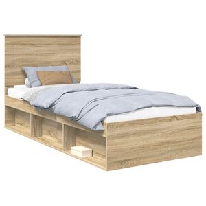 vidaXL Cadru de pat cu headboard Sonoma 90 x 190 cm Lemn de pin masiv