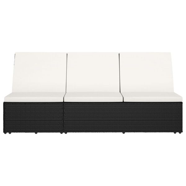 vidaXL Șezlong tip pat rabatabil cu pernă, negru, poliratan