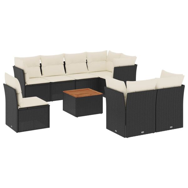 vidaXL Set mobilier de grădină cu perne, 9 piese, negru, poliratan