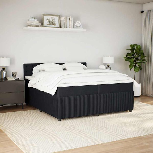 vidaXL Pat box spring cu saltea, negru, 200x200 cm, catifea