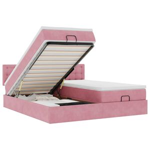 vidaXL Cadru de pat otoman cu saltele Roz 200x200cm catifea