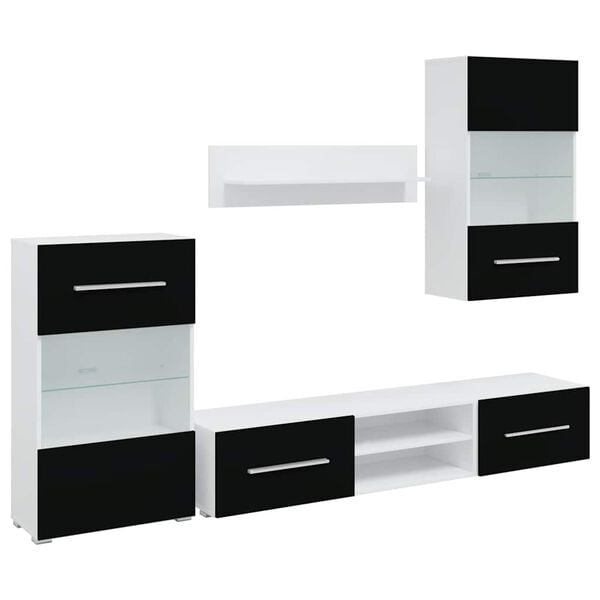 vidaXL Unități TV de 5 piese cu iluminare LED lemn prelucrat negru mat