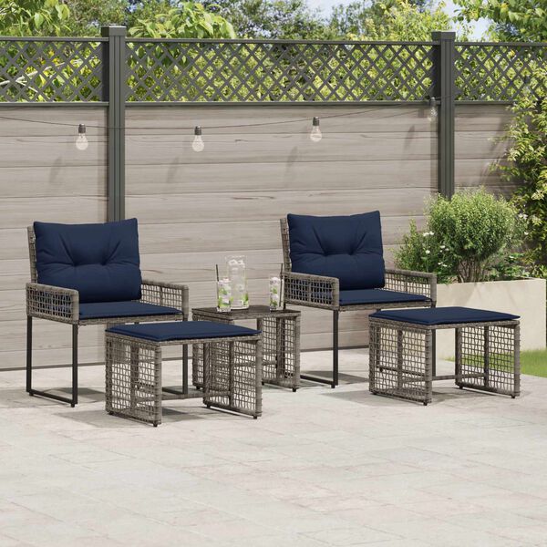 vidaXL Set de Mobilier pentru Exterior cu pernă 5 pcs Gri și bleumarin