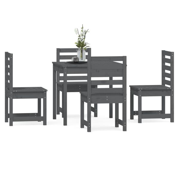 vidaXL Set de dining pentru grădină, 5 piese, gri, lemn masiv de pin