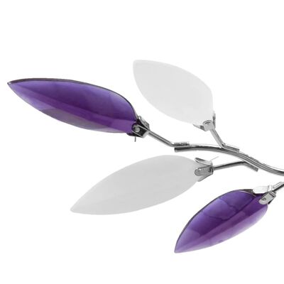 Lustră cristale acrilice formă de frunze albe și violet pt becuri E14