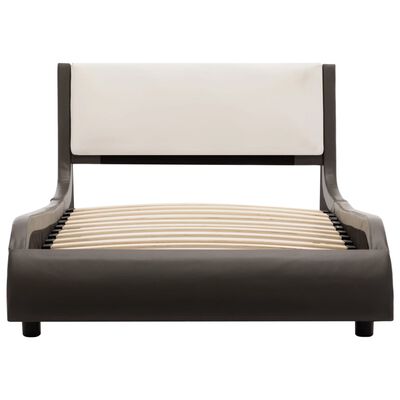 vidaXL Cadru de pat cu LED, gri și alb, 90x200 cm, piele ecologică