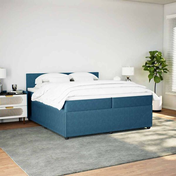 vidaXL Pat box spring cu saltea, albastru, 200x200 cm, catifea