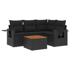 vidaXL Set mobilier de grădină cu perne, 5 piese, negru, poliratan