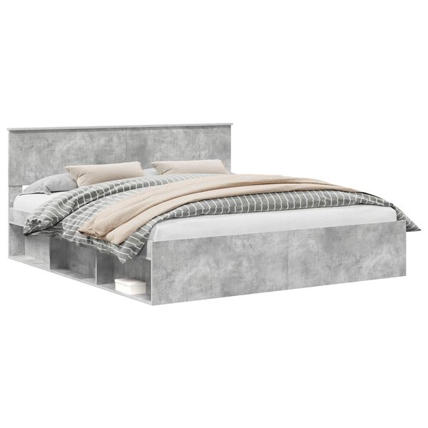 vidaXL Cadru de pat cu headboard Beton 180 x 200 cm Lemn de pin masiv