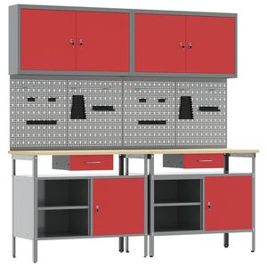 vidaXL Set banc de lucru 8 buc. Roșu și gri Oțel vopsit electrostatic