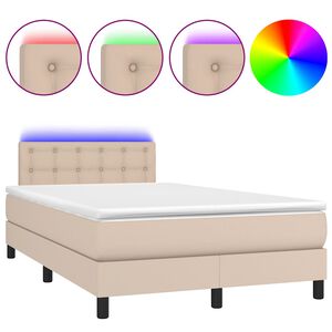 vidaXL Pat cu arcuri, cu saltea și LED cappuccino 120x190 cm piele eco