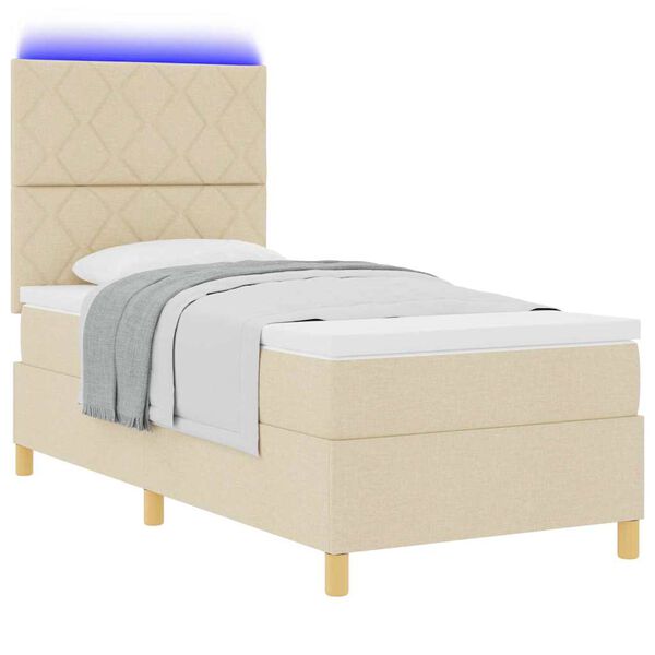 vidaXL Pat cu arcuri cu saltea cu headboard Crem 90 x 200 cm țesătură
