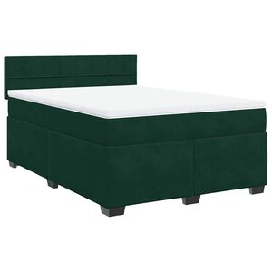 vidaXL Pat box spring cu saltea, verde &icirc;nchis, 140x190 cm, catifea