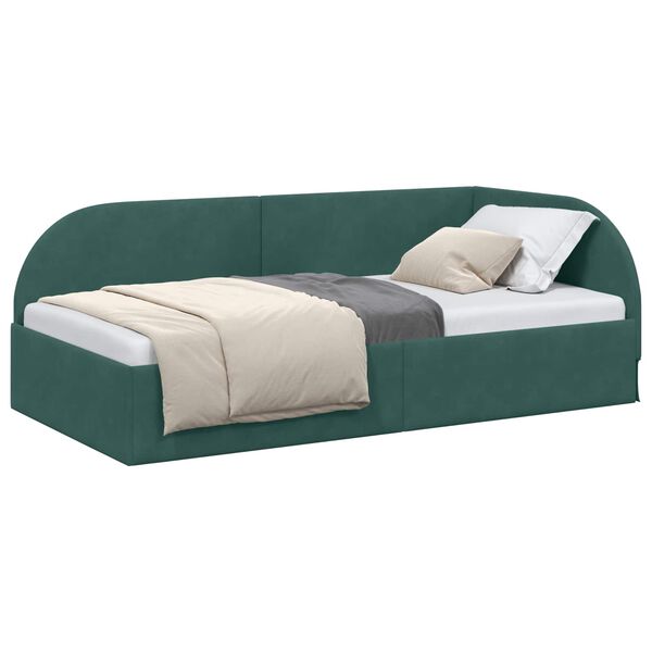 vidaXL Cadru de pat colțar cu headboard Verde &icirc;nchis 100 cm x 200 cm