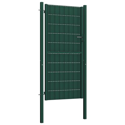 vidaXL Poartă de gard, verde, 100x164 cm, PVC și oțel