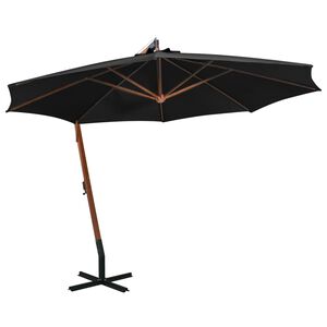 vidaXL Umbrelă suspendată cu st&acirc;lp, negru, 3,5x2,9 m, lemn de brad