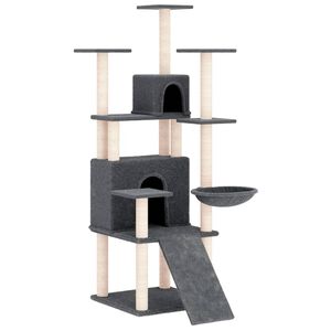 vidaXL Ansamblu de pisici, st&acirc;lpi din funie sisal, gri &icirc;nchis, 154 cm