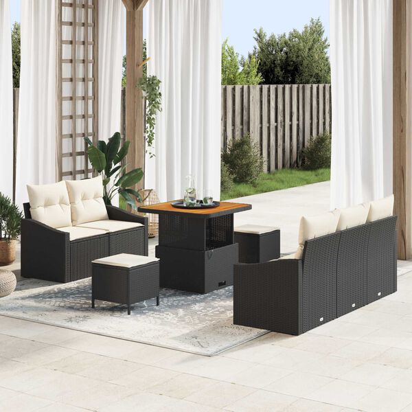 vidaXL Set de canapele pentru grădină cu pernă 8 pcs Negru Rattan poli
