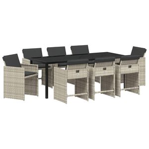 vidaXL Set de masă pentru grădină 9 buc. Gri deschis poliratan