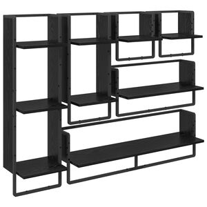 vidaXL Set rafturi de perete 6 buc. Stejar Negru 100 x 25 x 30 cm