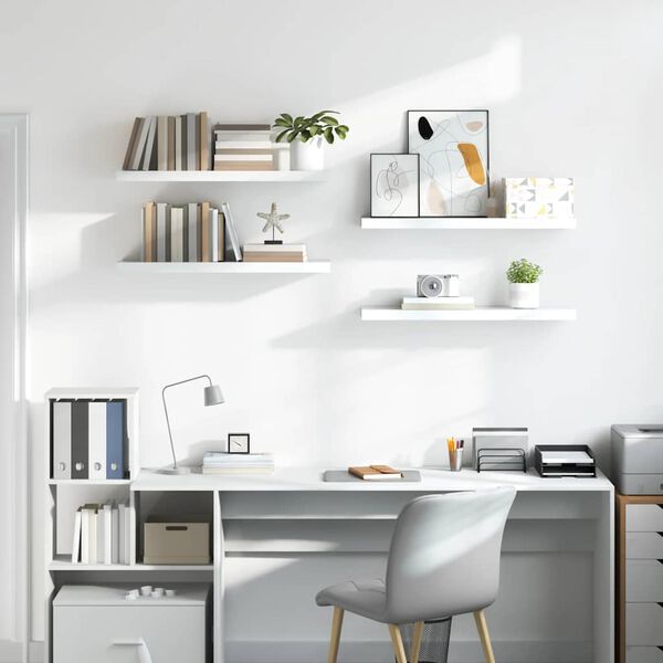 vidaXL Rafturi de perete, 4 buc., alb extralucios, 80x23,5x3,8 cm, MDF