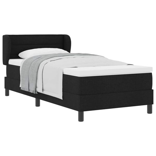 vidaXL Pat cu arcuri cu saltea cu headboard Negru 90 x 200 cm țesătură