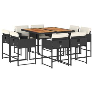 vidaXL Set mobilier de grădină cu perne, 9 piese, negru, poliratan