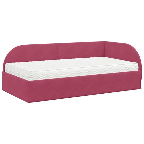 vidaXL Cadru de pat colțar cu saltea cu headboard 2 pcs Roșu Catifea