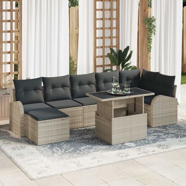 vidaXL Set de canapele pentru grădină 8 pcs Gri deschis Rattan poli