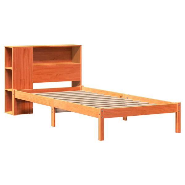 vidaXL Pat bibliotecă fără saltea maro ceruit 75x190 cm lemn masiv pin