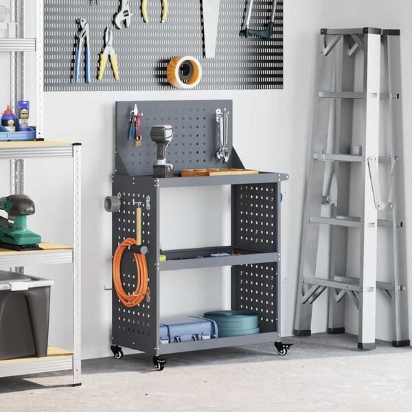 vidaXL Cărucior pentru unelte cu raft Manual Antracit 65 x 35 x 111 cm