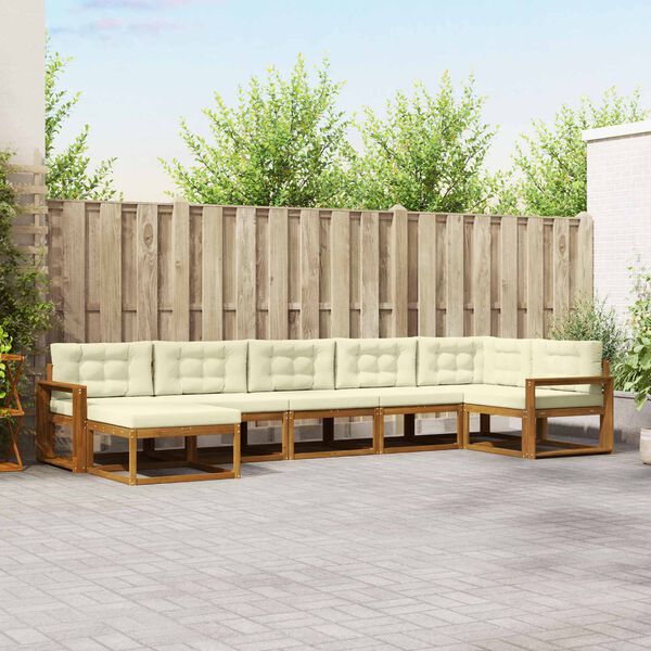 vidaXL Set de canapele de exterior cu pernă 7 pcs Natural și Crem