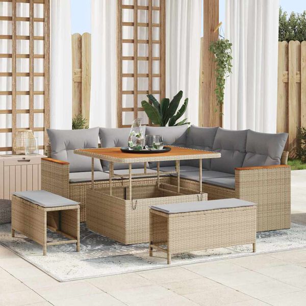 vidaXL Set de canapele pentru grădină cu pernă 8 pcs Bej Rattan poli