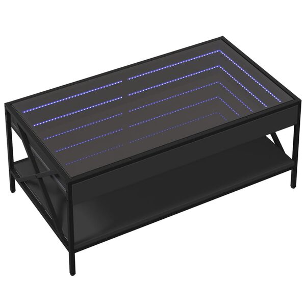 vidaXL Măsuță de cafea cu LED infinity, negru, 90x50x38 cm
