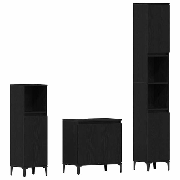 vidaXL Set de mobilier pentru baie Pe perete cu ușă 3 pcs Stejar Negru