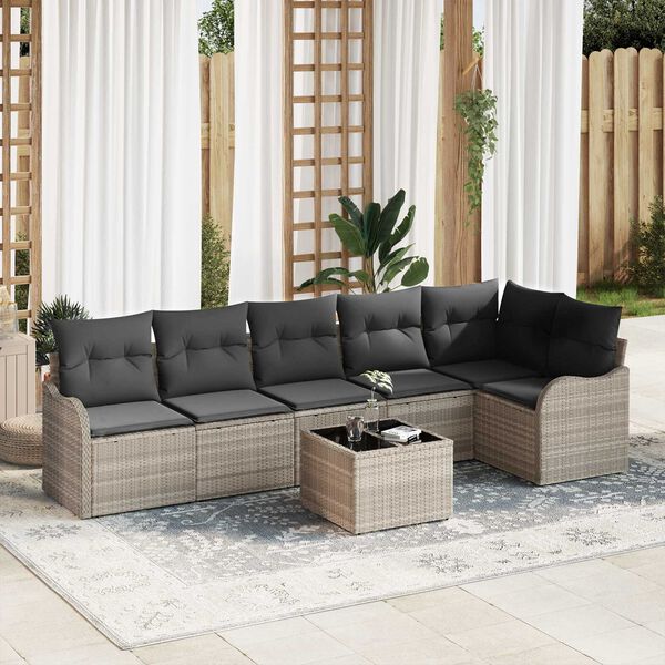 vidaXL Set de canapele pentru grădină cu pernă 7 pcs Gri Rattan poli