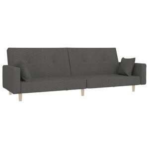 vidaXL Canapea extensibilă cu 2 locuri, 2 perne, gri &icirc;nchis, textil