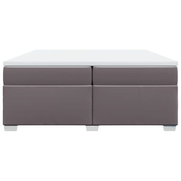 vidaXL Pat continental cu saltea, gri, 200x200 cm, piele ecologică