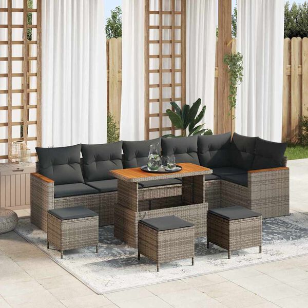 vidaXL Set de canapele pentru grădină cu pernă 10 pcs Gri Rattan poli