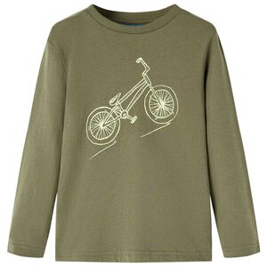 vidaXL Tricou pentru copii cu m&acirc;neci lungi, kaki, 92
