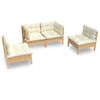 vidaXL Set mobilier grădină cu perne crem, 4 piese, lemn de pin
