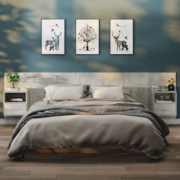 vidaXL Noptiere de perete, 2 buc., gri beton