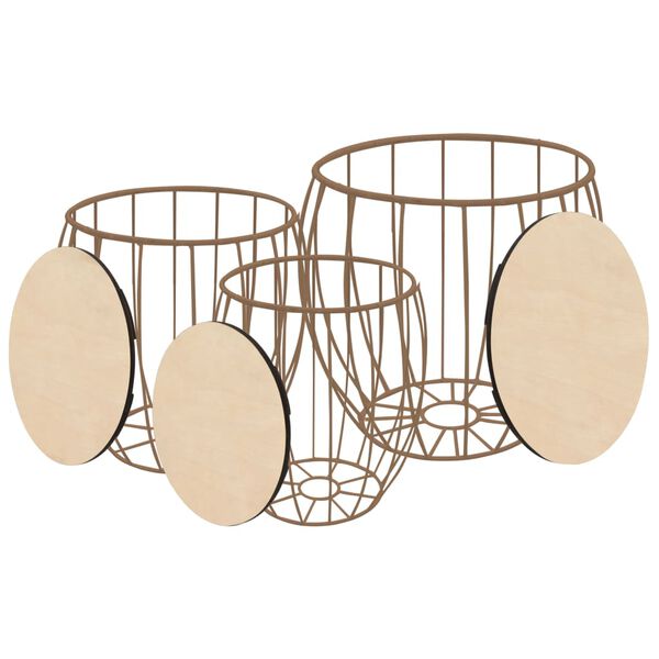 vidaXL Set măsuță de cafea, 3 buc., placaj lemn de plop, fier