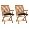 vidaXL Scaune de grădină cu perne negre, 2 buc., lemn masiv de tec